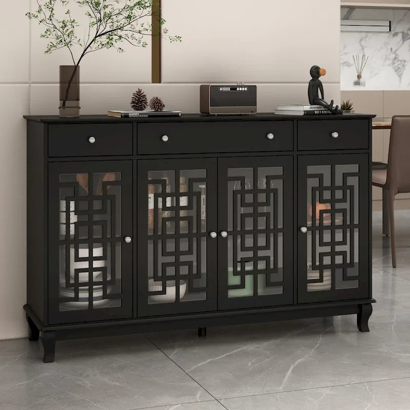 Modern Farmhouse Wood Accent Cabinet with Glass Doors Sideboard Buffet