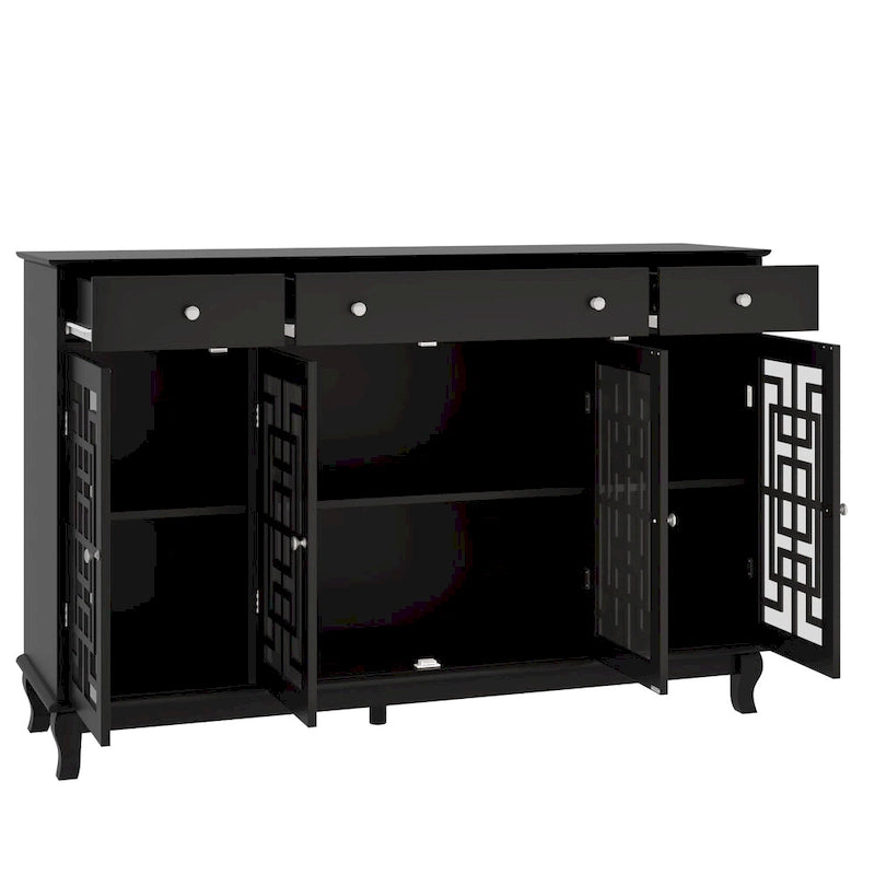 Modern Farmhouse Wood Accent Cabinet with Glass Doors Sideboard Buffet