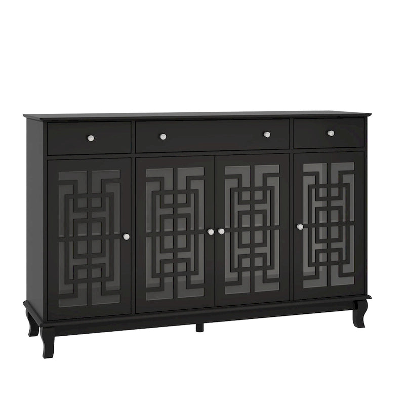 Modern Farmhouse Wood Accent Cabinet with Glass Doors Sideboard Buffet