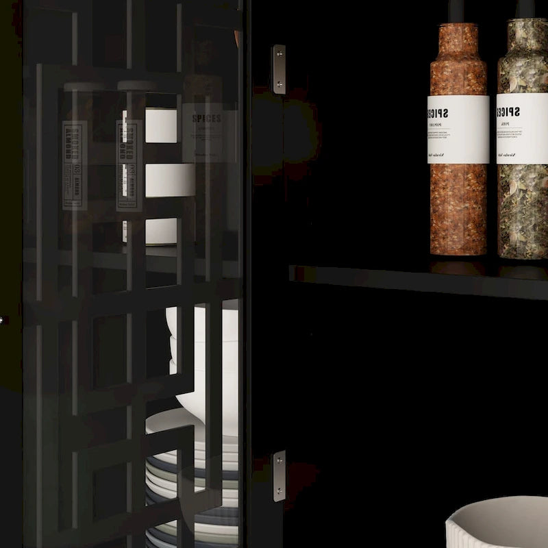 Modern Farmhouse Wood Accent Cabinet with Glass Doors Sideboard Buffet