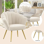 Andeworld accent chair for living room,Velvet Gold Cute Vanity Chair with Back for Makeup Room, Upholstered Shell Shaped Office
