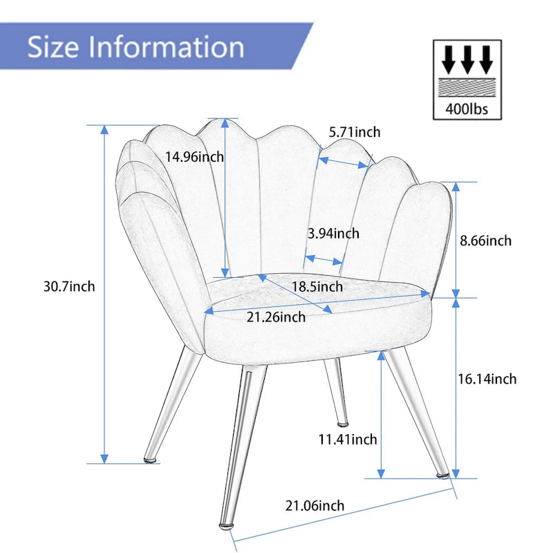 Andeworld accent chair for living room,Velvet Gold Cute Vanity Chair with Back for Makeup Room, Upholstered Shell Shaped Office