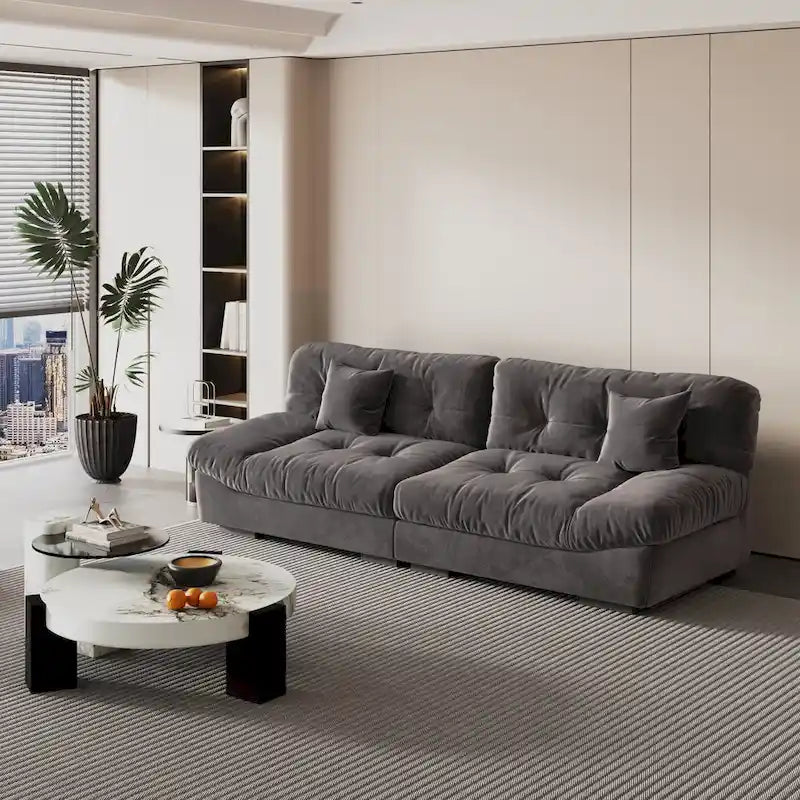 105 Modern Sanded Velvet Cloud Loveseat Sofa Sectional Couch for Living Room