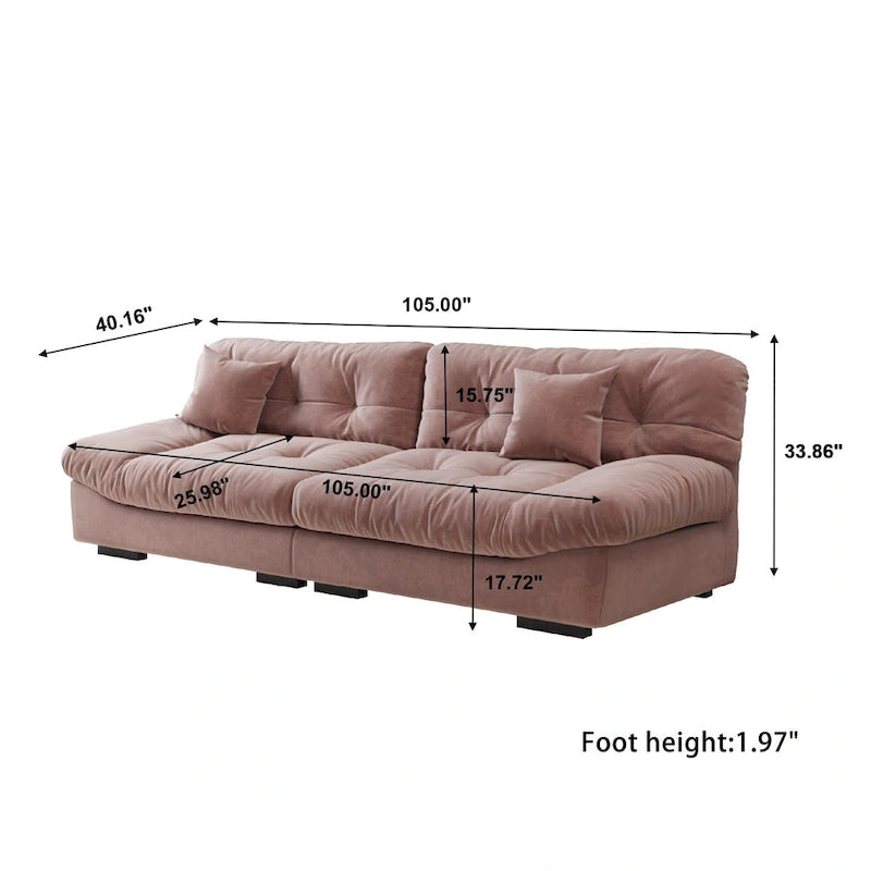 105 Modern Sanded Velvet Cloud Loveseat Sofa Sectional Couch for Living Room