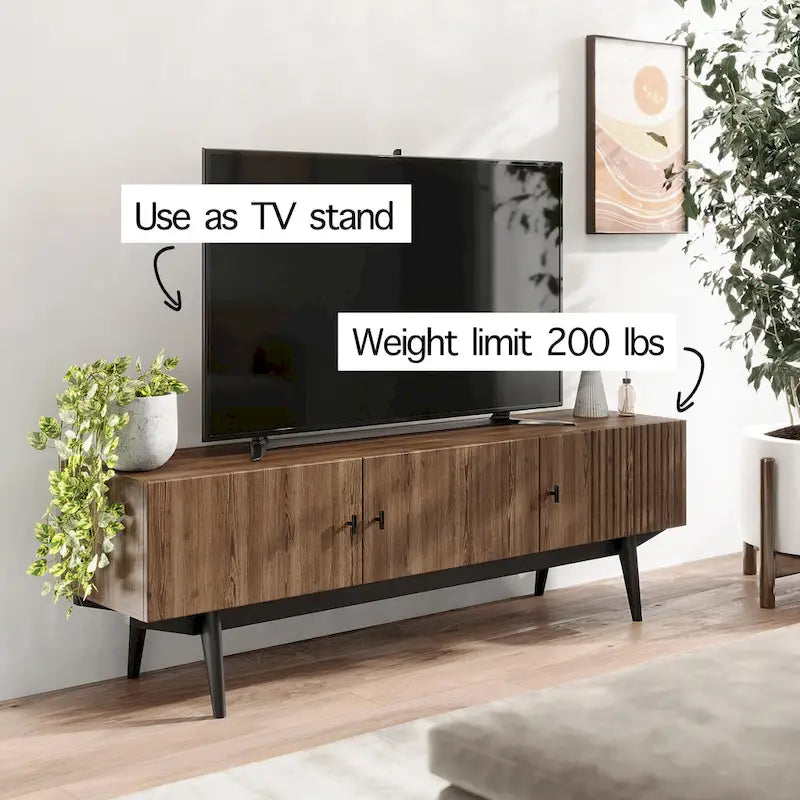 Living Skog Chelsea Brown TV Stand Fits for TV's up to 65 in. with Slatted Design and Wood Legs