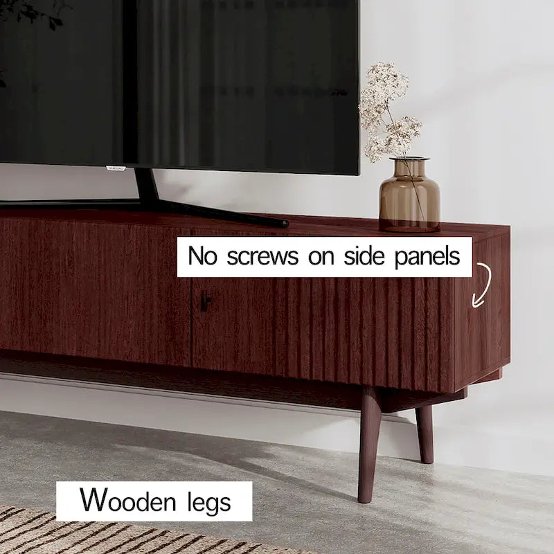 Living Skog Chelsea Brown TV Stand Fits for TV's up to 65 in. with Slatted Design and Wood Legs