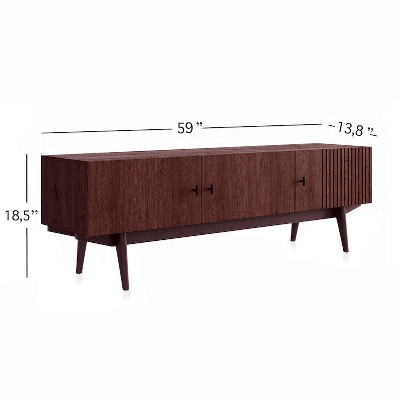 Living Skog Chelsea Brown TV Stand Fits for TV's up to 65 in. with Slatted Design and Wood Legs
