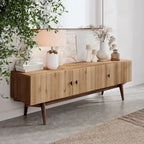 Living Skog Chelsea Brown TV Stand Fits for TV's up to 65 in. with Slatted Design and Wood Legs