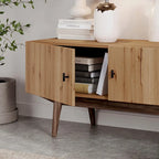 Living Skog Chelsea Brown TV Stand Fits for TV's up to 65 in. with Slatted Design and Wood Legs
