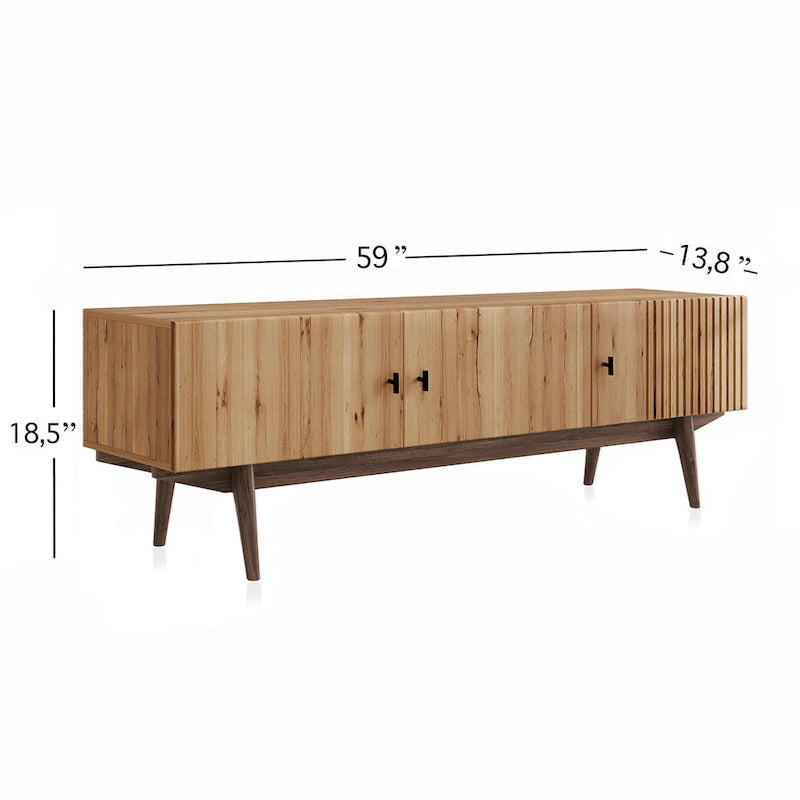Living Skog Chelsea Brown TV Stand Fits for TV's up to 65 in. with Slatted Design and Wood Legs
