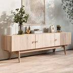 Living Skog Chelsea Brown TV Stand Fits for TV's up to 65 in. with Slatted Design and Wood Legs