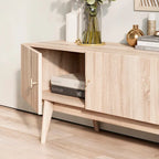 Living Skog Chelsea Brown TV Stand Fits for TV's up to 65 in. with Slatted Design and Wood Legs