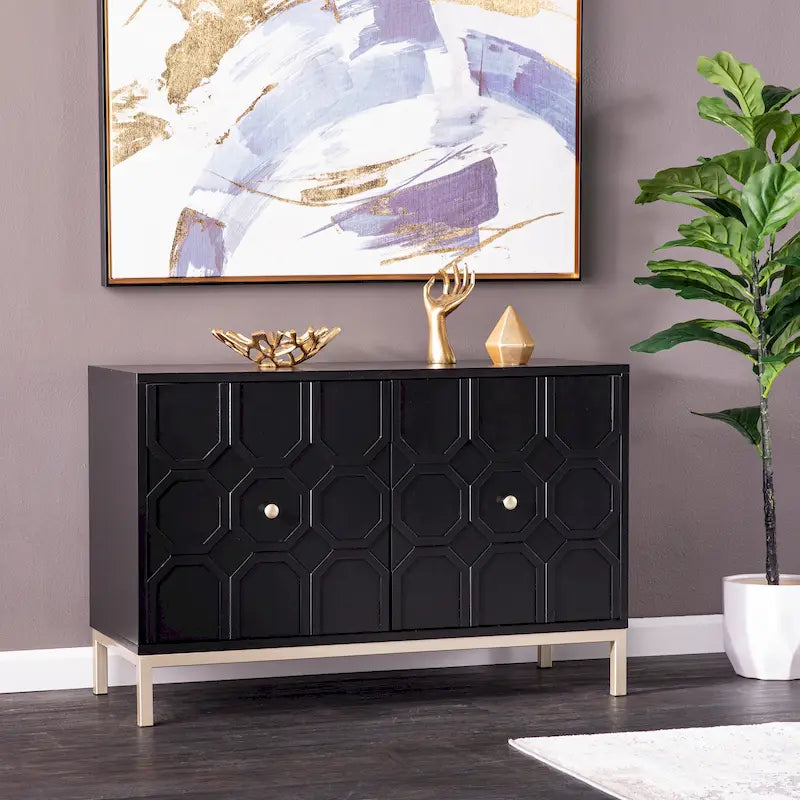 SEI Furniture Gliday Contemporary Decorative 2-Door Buffet Accent Cabinet with Gold Hardware