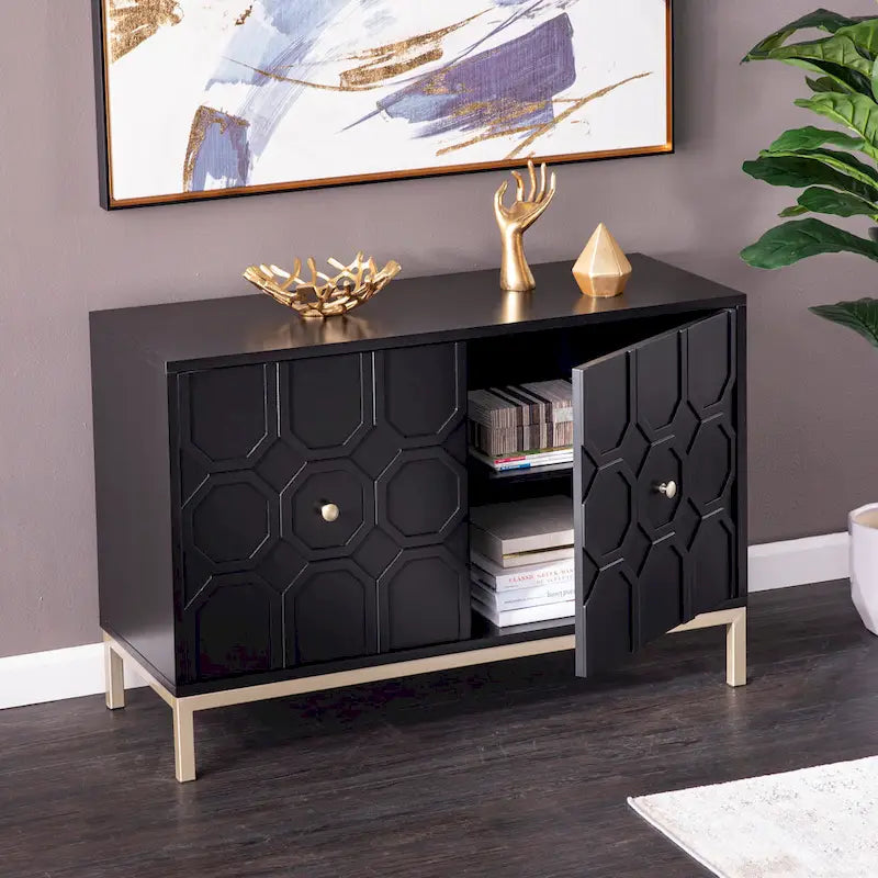 SEI Furniture Gliday Contemporary Decorative 2-Door Buffet Accent Cabinet with Gold Hardware