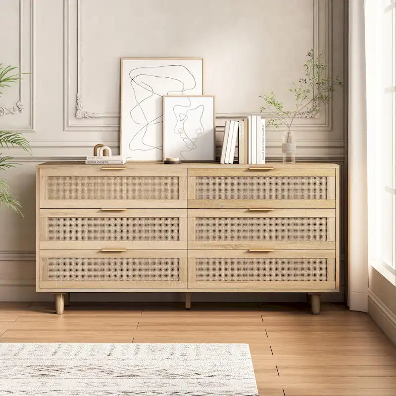 59.06 6- Drawers Rattan Storage Cabinet for Living Room