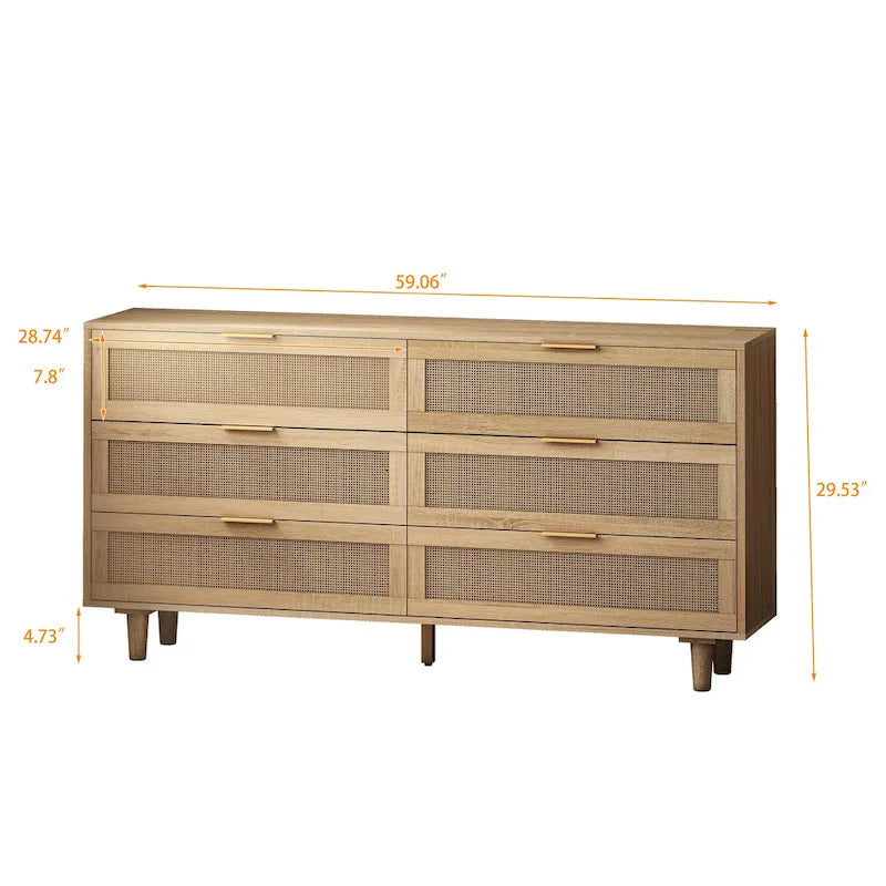 59.06 6- Drawers Rattan Storage Cabinet for Living Room