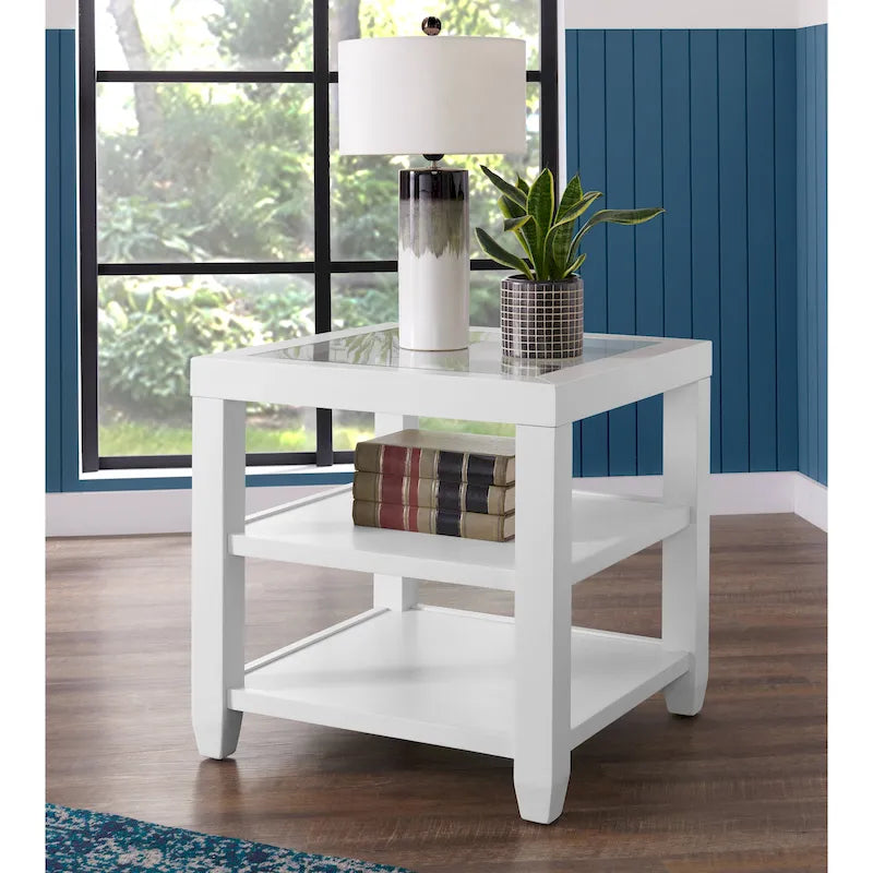 Cordero Wood and Glass Top 24-Inch Wide End Table with Shelf Storage