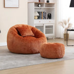 HOMEFUN Chenille Upholstered Round Lazy Cozy Bean Bag Chair with Ottoman and a Pillow