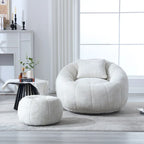 HOMEFUN Chenille Upholstered Round Lazy Cozy Bean Bag Chair with Ottoman and a Pillow