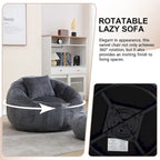 HOMEFUN Chenille Upholstered Round Lazy Cozy Bean Bag Chair with Ottoman and a Pillow