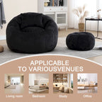 HOMEFUN Chenille Upholstered Round Lazy Cozy Bean Bag Chair with Ottoman and a Pillow