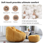 HOMEFUN Chenille Upholstered Round Lazy Cozy Bean Bag Chair with Ottoman and a Pillow