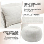 HOMEFUN Chenille Upholstered Round Lazy Cozy Bean Bag Chair with Ottoman and a Pillow