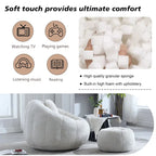 HOMEFUN Chenille Upholstered Round Lazy Cozy Bean Bag Chair with Ottoman and a Pillow