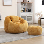 HOMEFUN Chenille Upholstered Round Lazy Cozy Bean Bag Chair with Ottoman and a Pillow