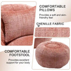 HOMEFUN Chenille Upholstered Round Lazy Cozy Bean Bag Chair with Ottoman and a Pillow