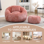 HOMEFUN Chenille Upholstered Round Lazy Cozy Bean Bag Chair with Ottoman and a Pillow