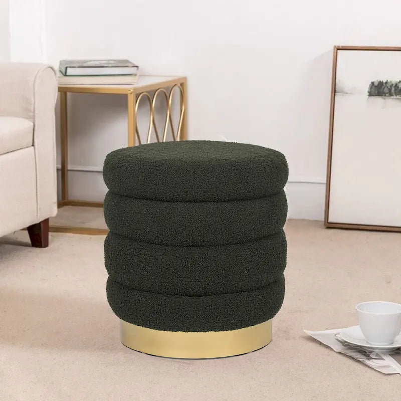 Adeco Round Velvet Ottoman Upholstered Foot Stool