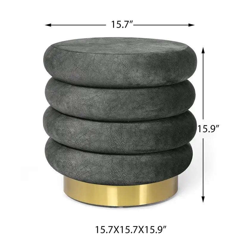 Adeco Round Velvet Ottoman Upholstered Foot Stool