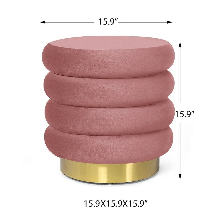 Adeco Round Velvet Ottoman Upholstered Foot Stool