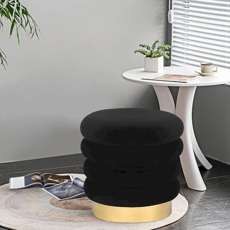 Adeco Round Velvet Ottoman Upholstered Foot Stool