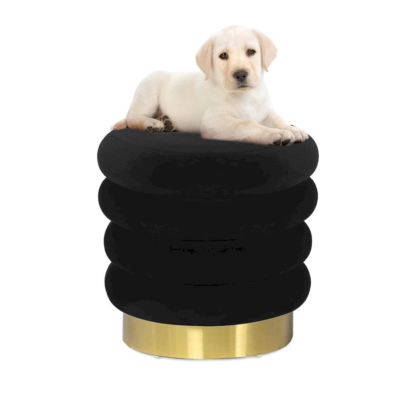 Adeco Round Velvet Ottoman Upholstered Foot Stool