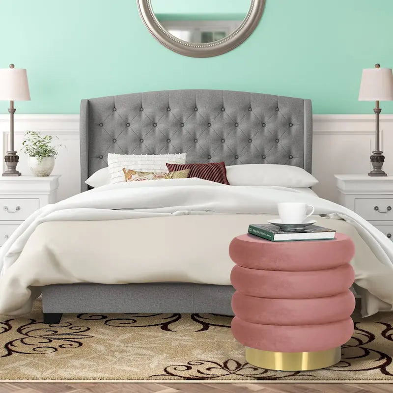 Adeco Round Velvet Ottoman Upholstered Foot Stool