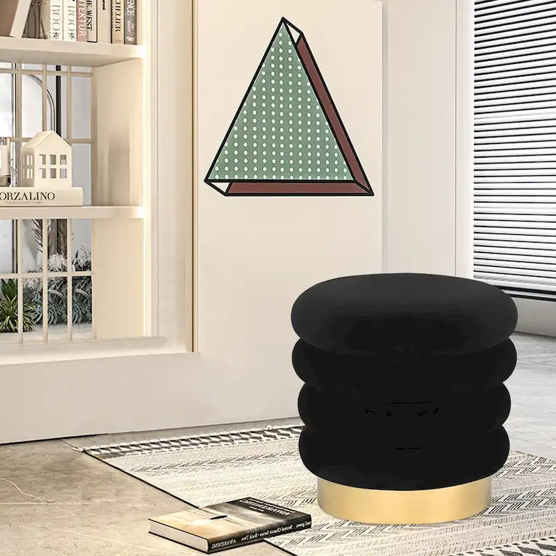 Adeco Round Velvet Ottoman Upholstered Foot Stool
