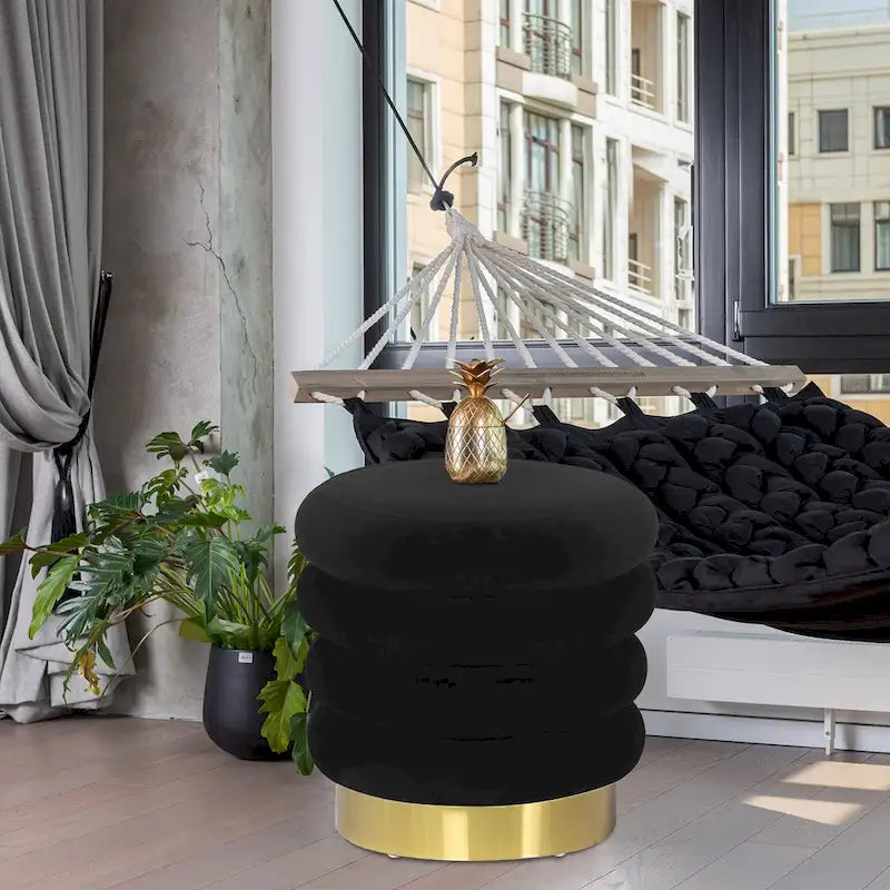 Adeco Round Velvet Ottoman Upholstered Foot Stool