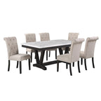 Best Quality Furniture 7 Piece Faux Marble Wrap Table Top Dining Set