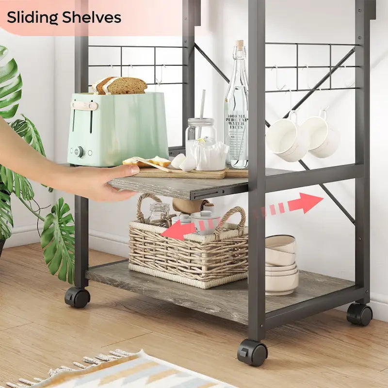 Kitchen Bakers Rack with Storage Shelves &USB Outlets, Microwave Oven Stand Kitchen Shelf Organizer