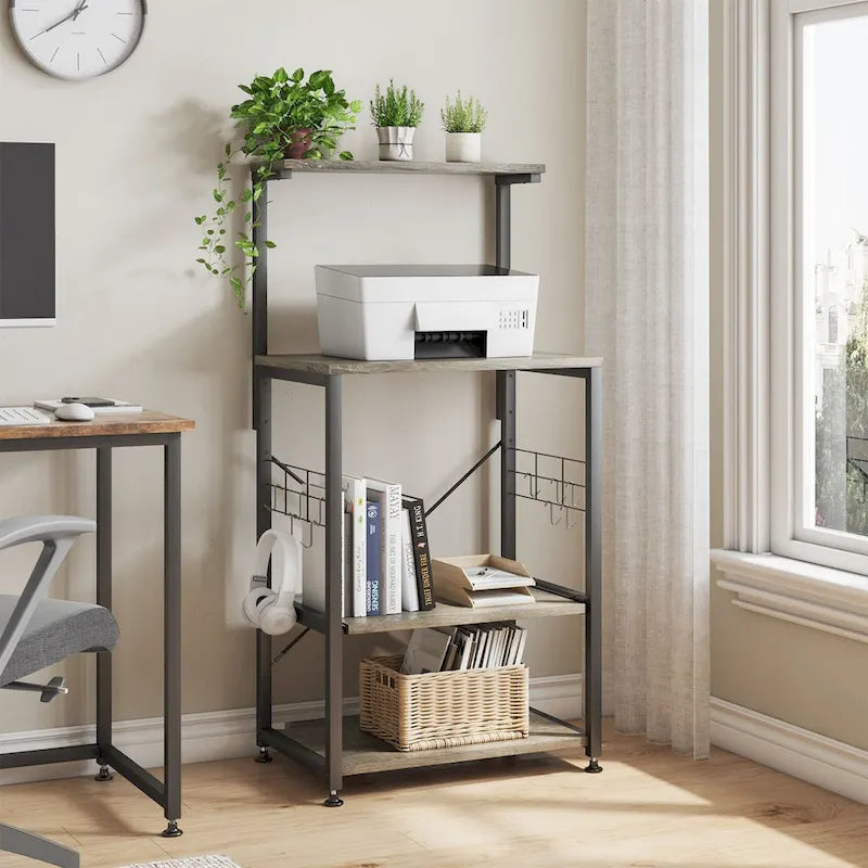 Kitchen Bakers Rack with Storage Shelves &USB Outlets, Microwave Oven Stand Kitchen Shelf Organizer