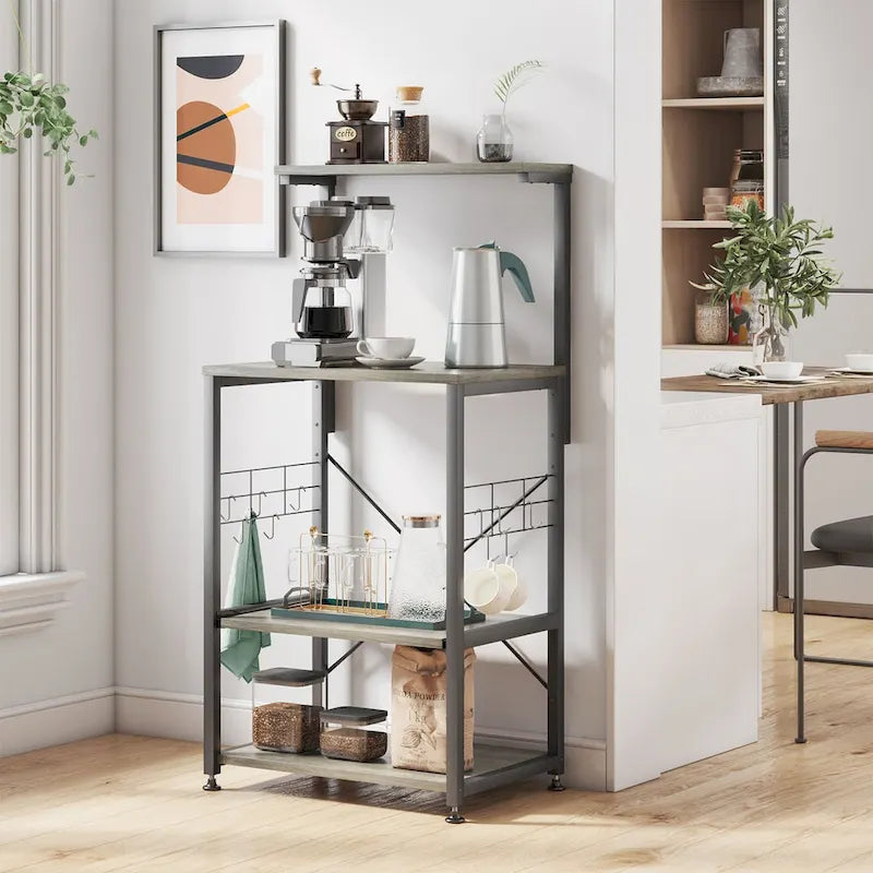 Kitchen Bakers Rack with Storage Shelves &USB Outlets, Microwave Oven Stand Kitchen Shelf Organizer