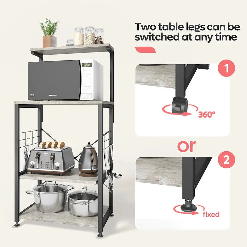 Kitchen Bakers Rack with Storage Shelves &USB Outlets, Microwave Oven Stand Kitchen Shelf Organizer