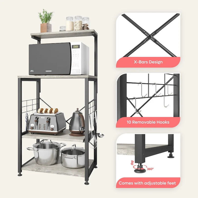 Kitchen Bakers Rack with Storage Shelves &USB Outlets, Microwave Oven Stand Kitchen Shelf Organizer