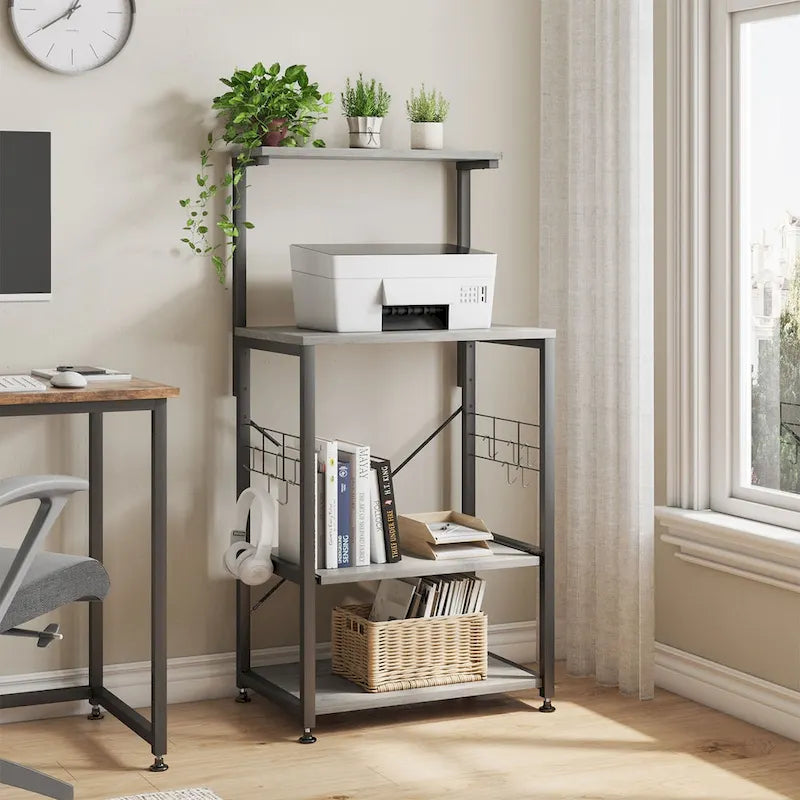 Kitchen Bakers Rack with Storage Shelves &USB Outlets, Microwave Oven Stand Kitchen Shelf Organizer