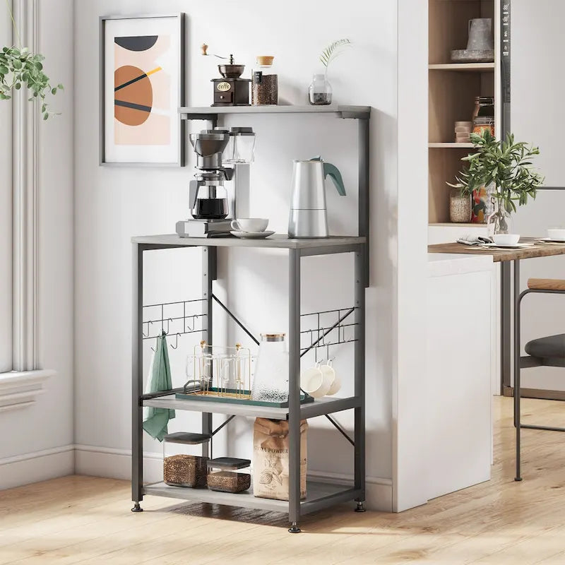 Kitchen Bakers Rack with Storage Shelves &USB Outlets, Microwave Oven Stand Kitchen Shelf Organizer