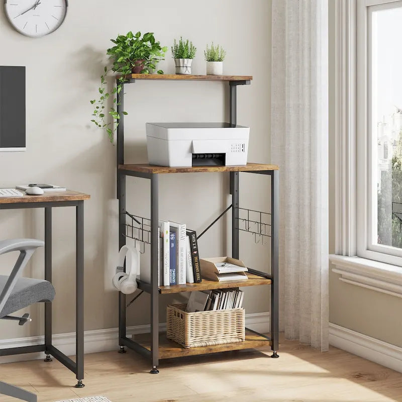 Kitchen Bakers Rack with Storage Shelves &USB Outlets, Microwave Oven Stand Kitchen Shelf Organizer