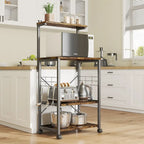 Kitchen Bakers Rack with Storage Shelves &USB Outlets, Microwave Oven Stand Kitchen Shelf Organizer