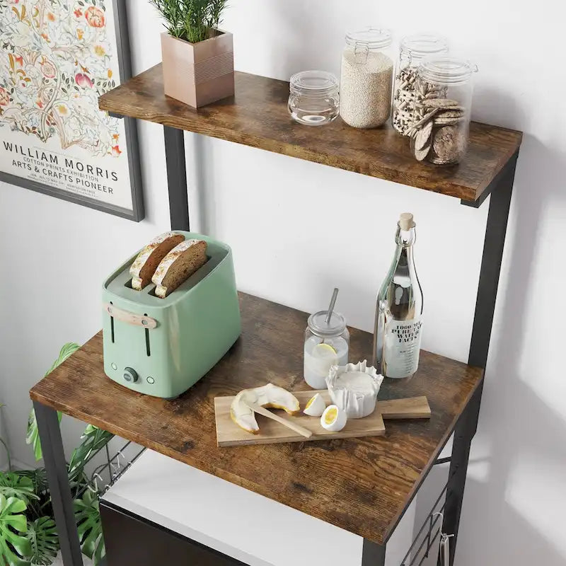 Kitchen Bakers Rack with Storage Shelves &USB Outlets, Microwave Oven Stand Kitchen Shelf Organizer